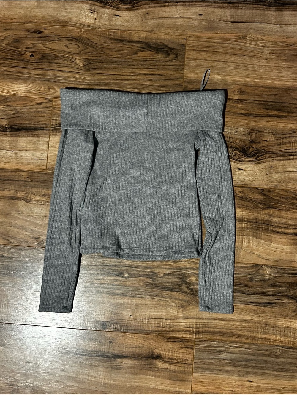 Off-the-Shoulder Ribbed Gray Women’s Sweater